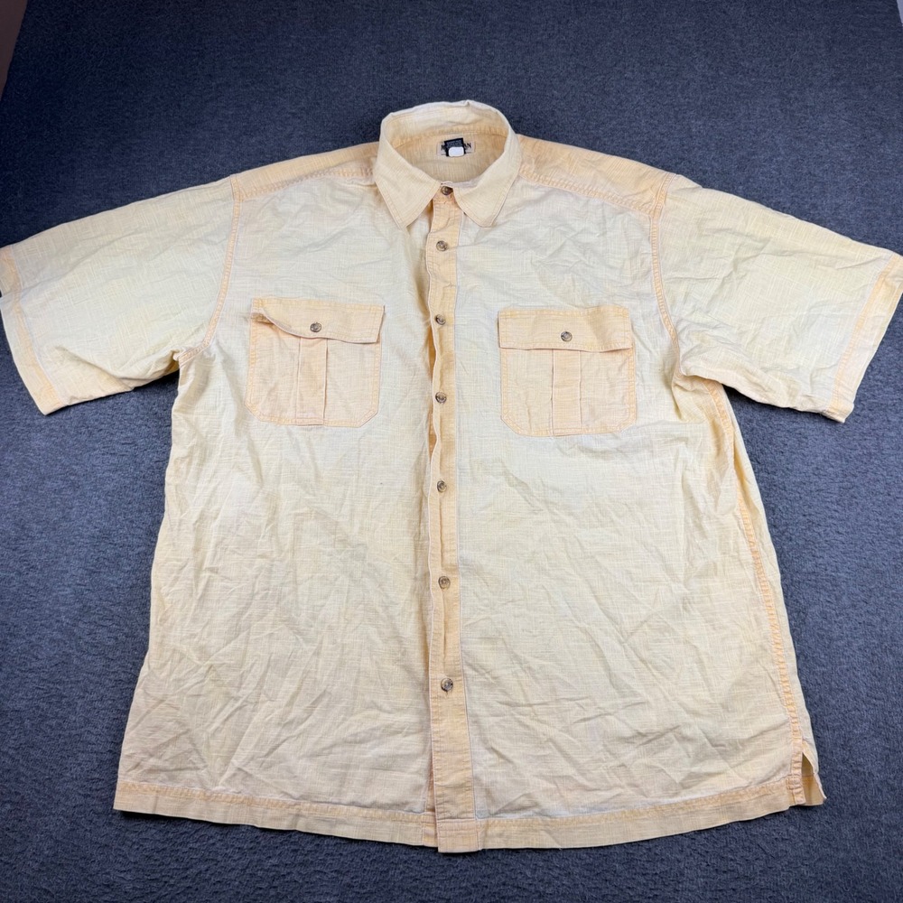 Magellan Sportswear Button Down Shirt Men's XL Yellow Short Sleeve Cotton Grid